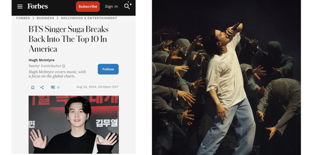 La importancia de tener 1 Fandom internacional 2 Nota de Suga en Forbes
