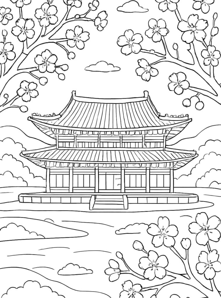 Palacio coreano para colorear